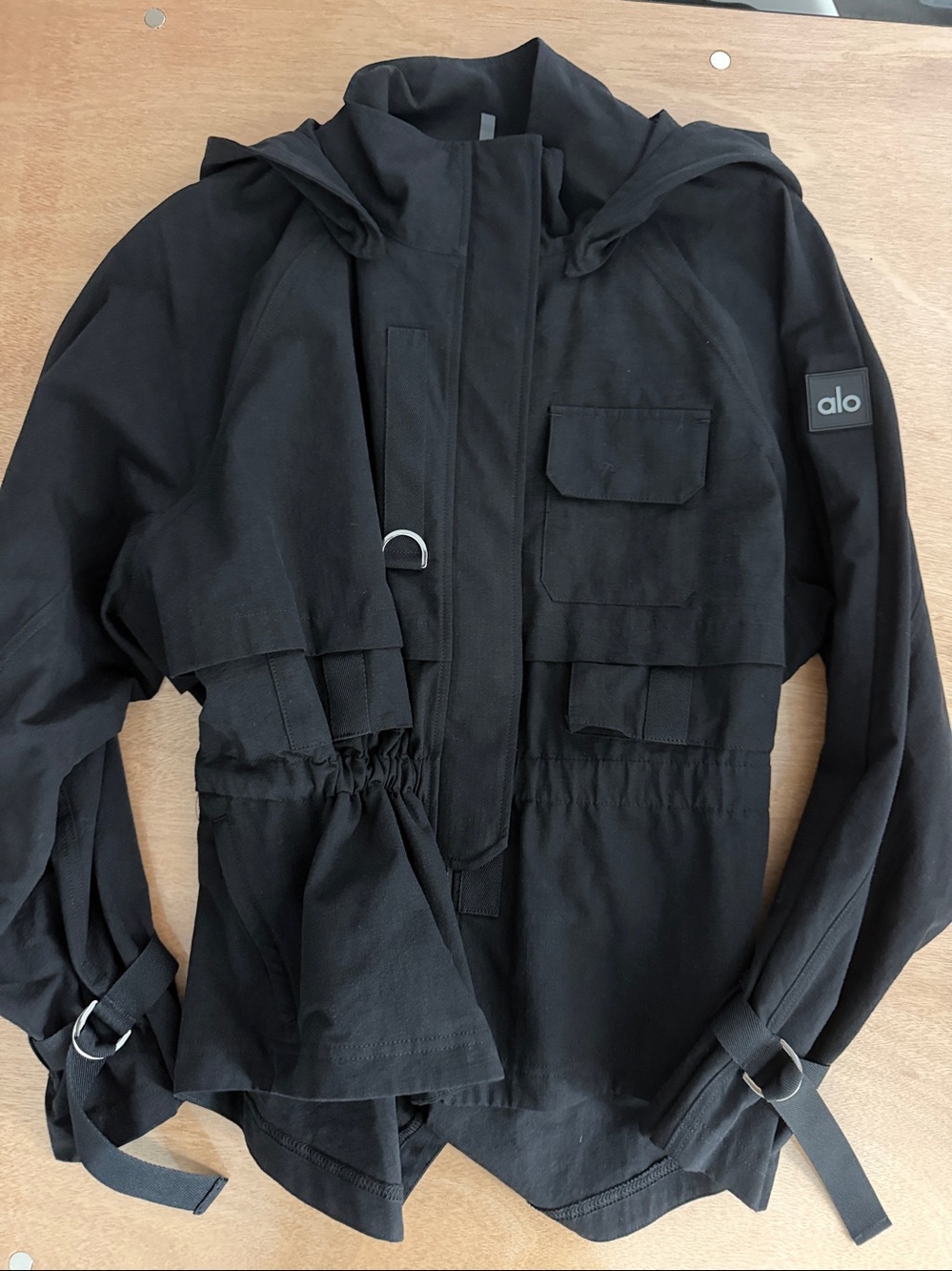 ALO Yoga NWOT Black Hooded Utility Jacket with Cargo Pockets